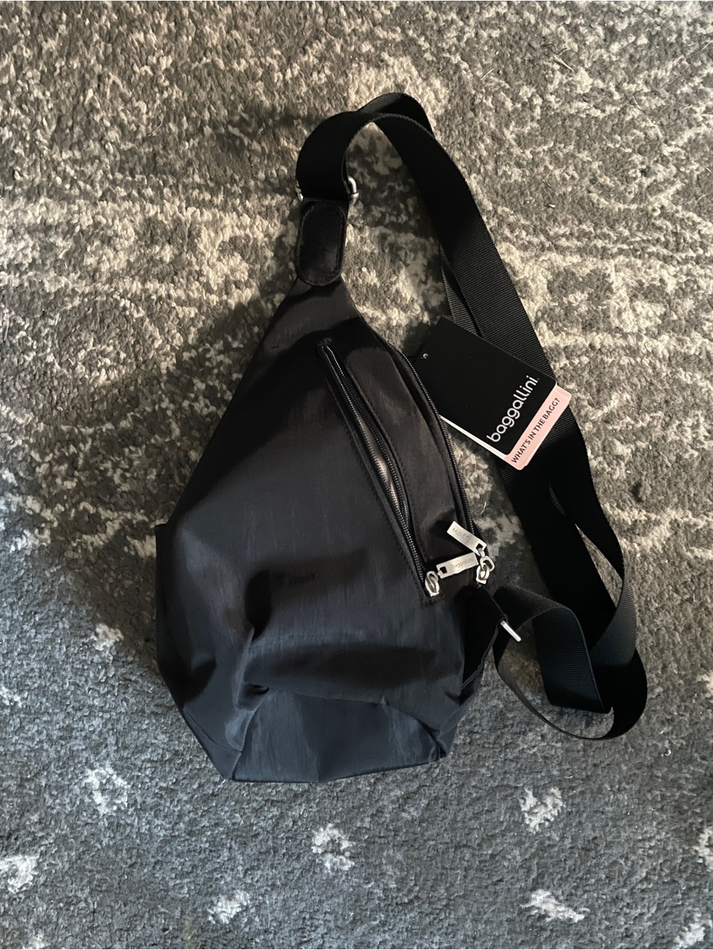Baggallini Black Sling Belt Bag with Front Zip Pocket